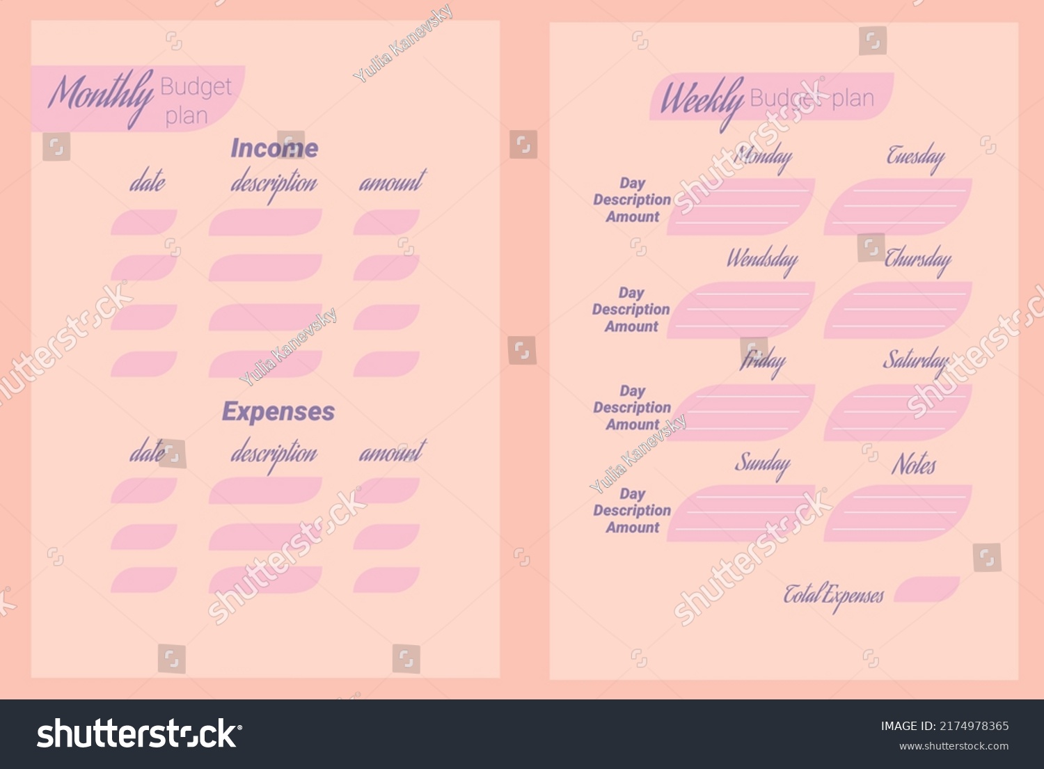 Budget Planner Vector Planner Pages Templates Stock Vector (Royalty ...