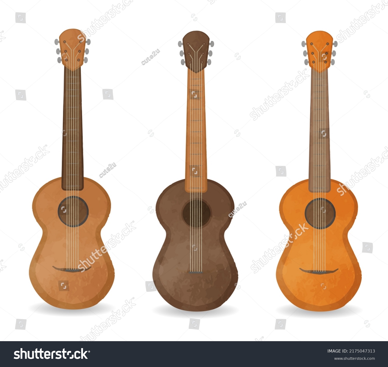 Cute Acoustic Guitar Illustration Set Stock Illustration 2175047313 ...