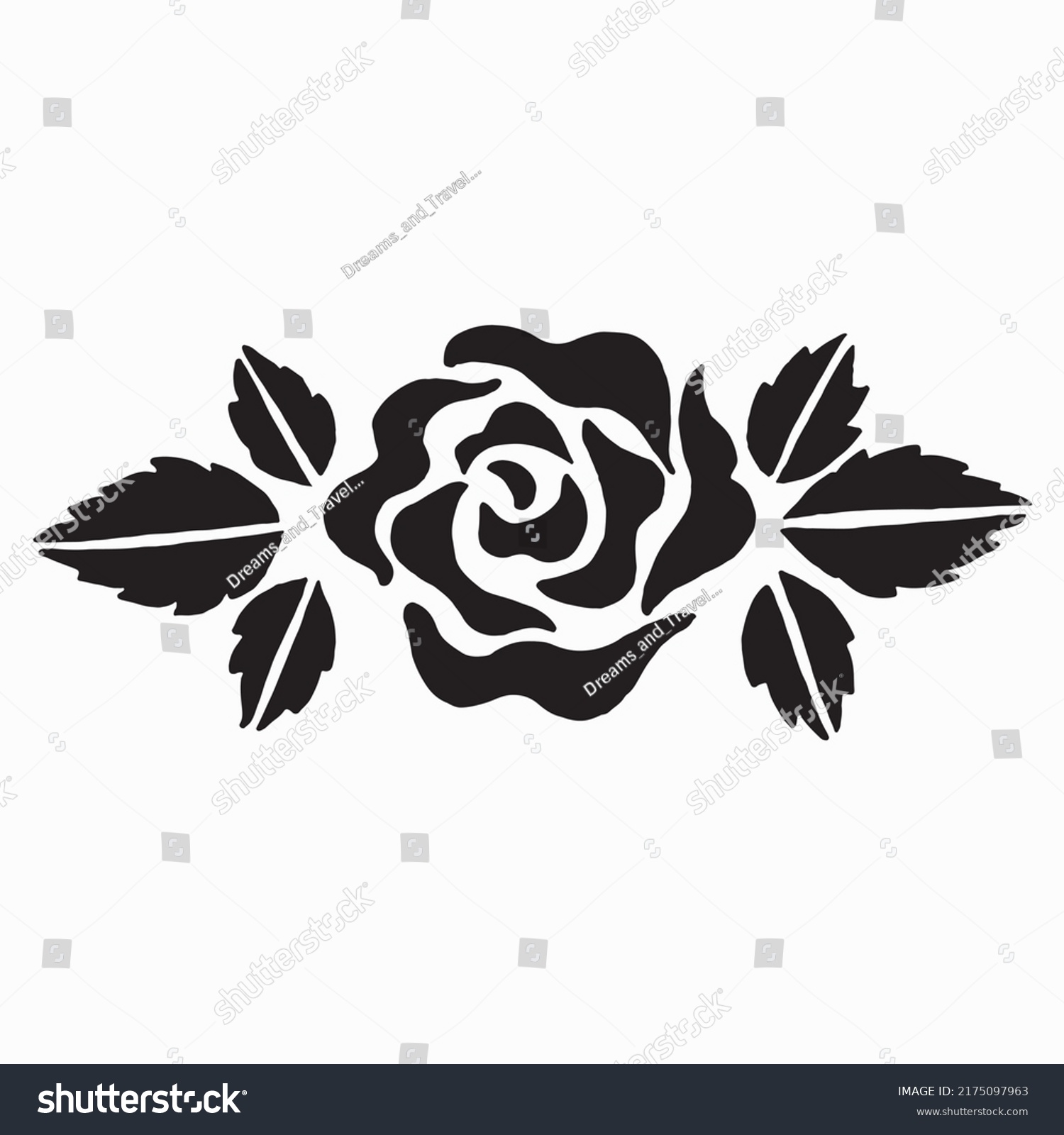 Black Silhouette Rose Leaves Vector Illustration Stock Vector (Royalty ...