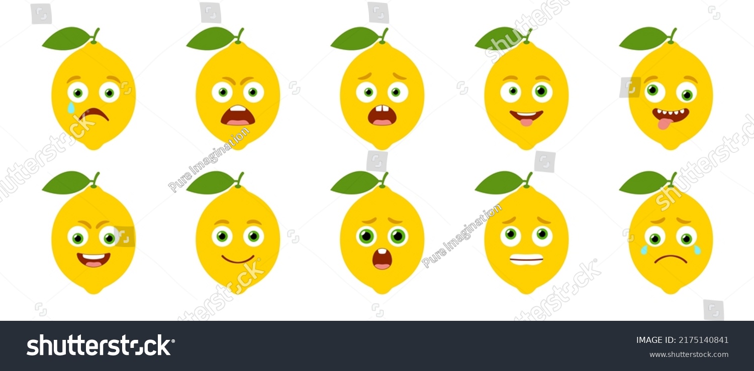 Emoticon Cute Lemon Isolated Vector Set Stock Vector (Royalty Free ...