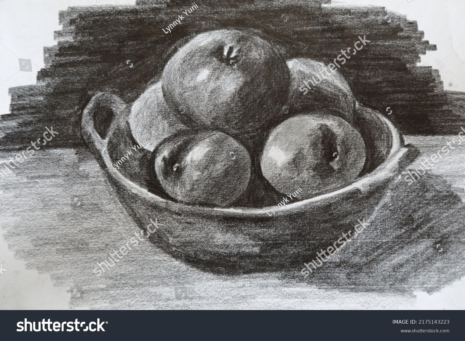 Pencil Drawing Plate Apples Modern Handmade Stock Illustration ...