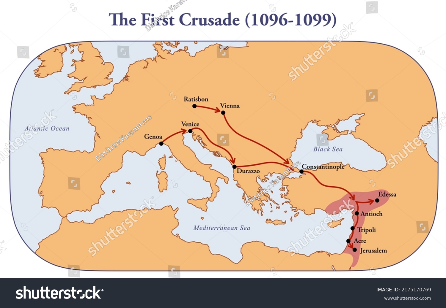 Map First Crusade Route Stock Illustration 2175170769 Shutterstock   Stock Photo Map Of The First Crusade Route 2175170769 