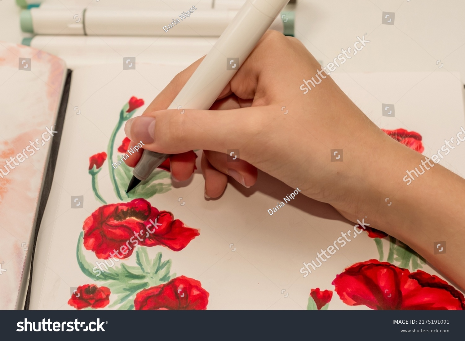 Hand Drawing Red Poppy Wreath Sketch Stock Photo 2175191091 Shutterstock