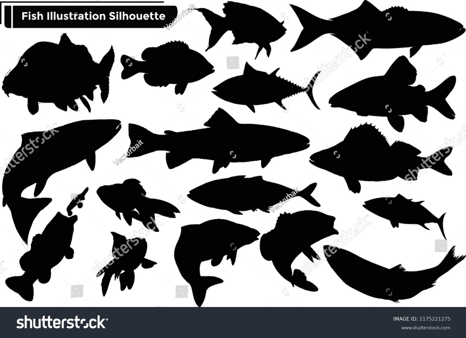 Large Collection Fish Black Silhouettes Different Stock Vector (Royalty ...