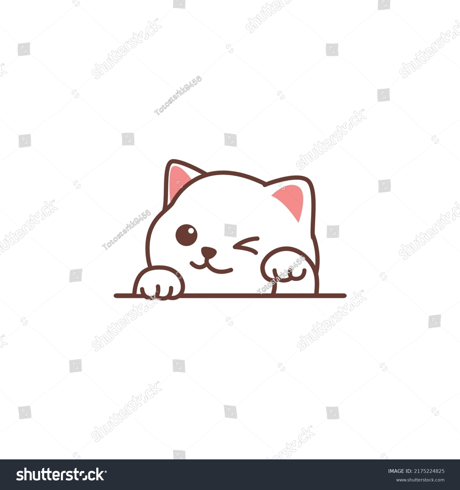 Cute White Cat Waving Paw Cartoon Stock Vector (Royalty Free ...