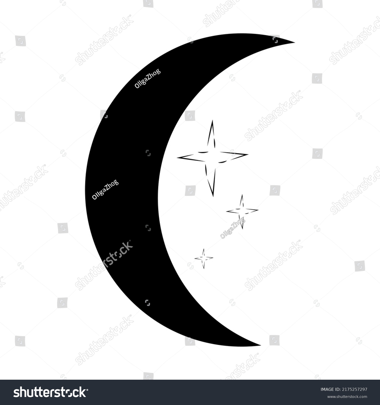 Black White Moon Stars On White Stock Vector (Royalty Free) 2175257297 ...