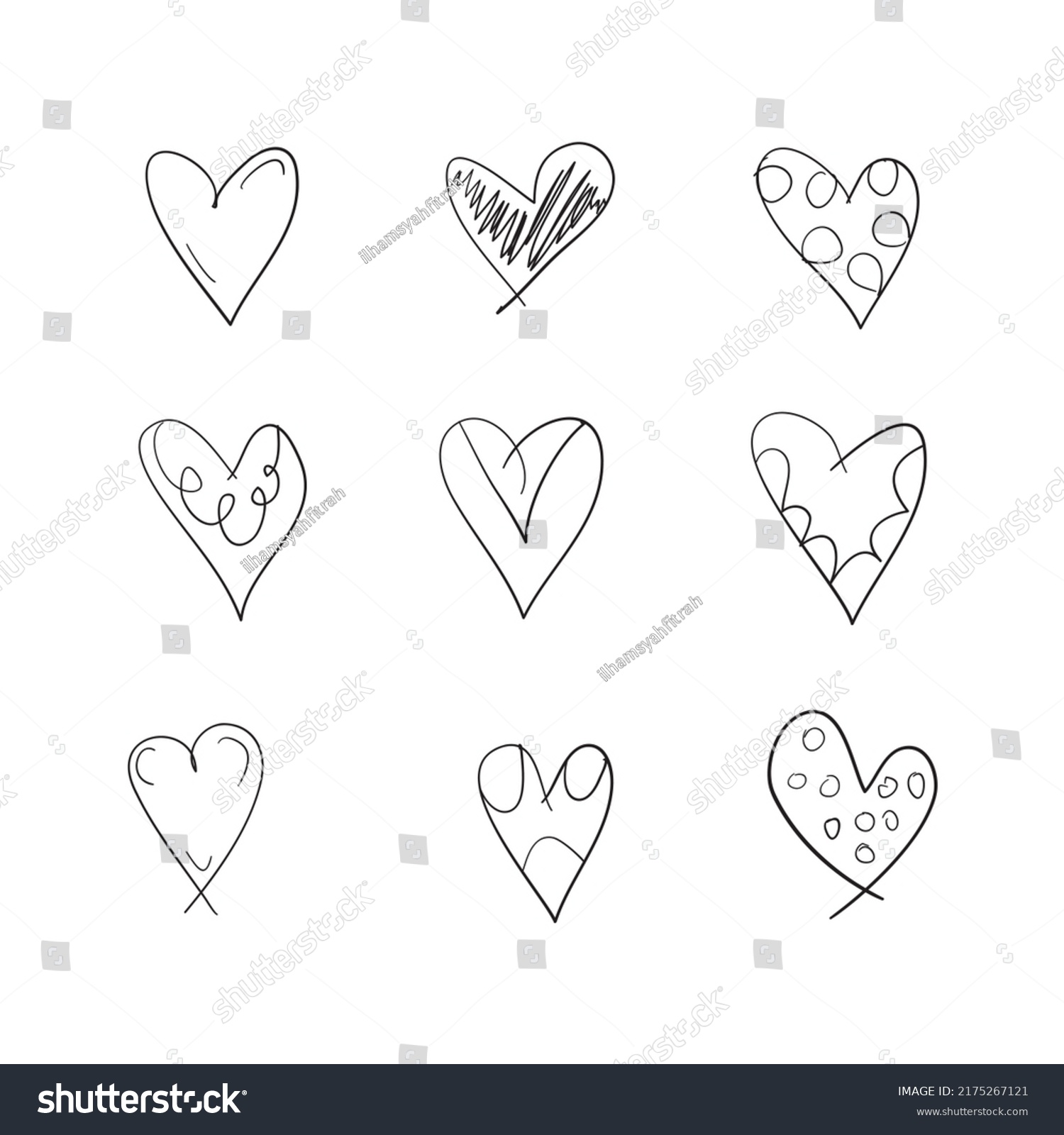 Set Hand Drawn Heart Simple Design Stock Vector (Royalty Free ...