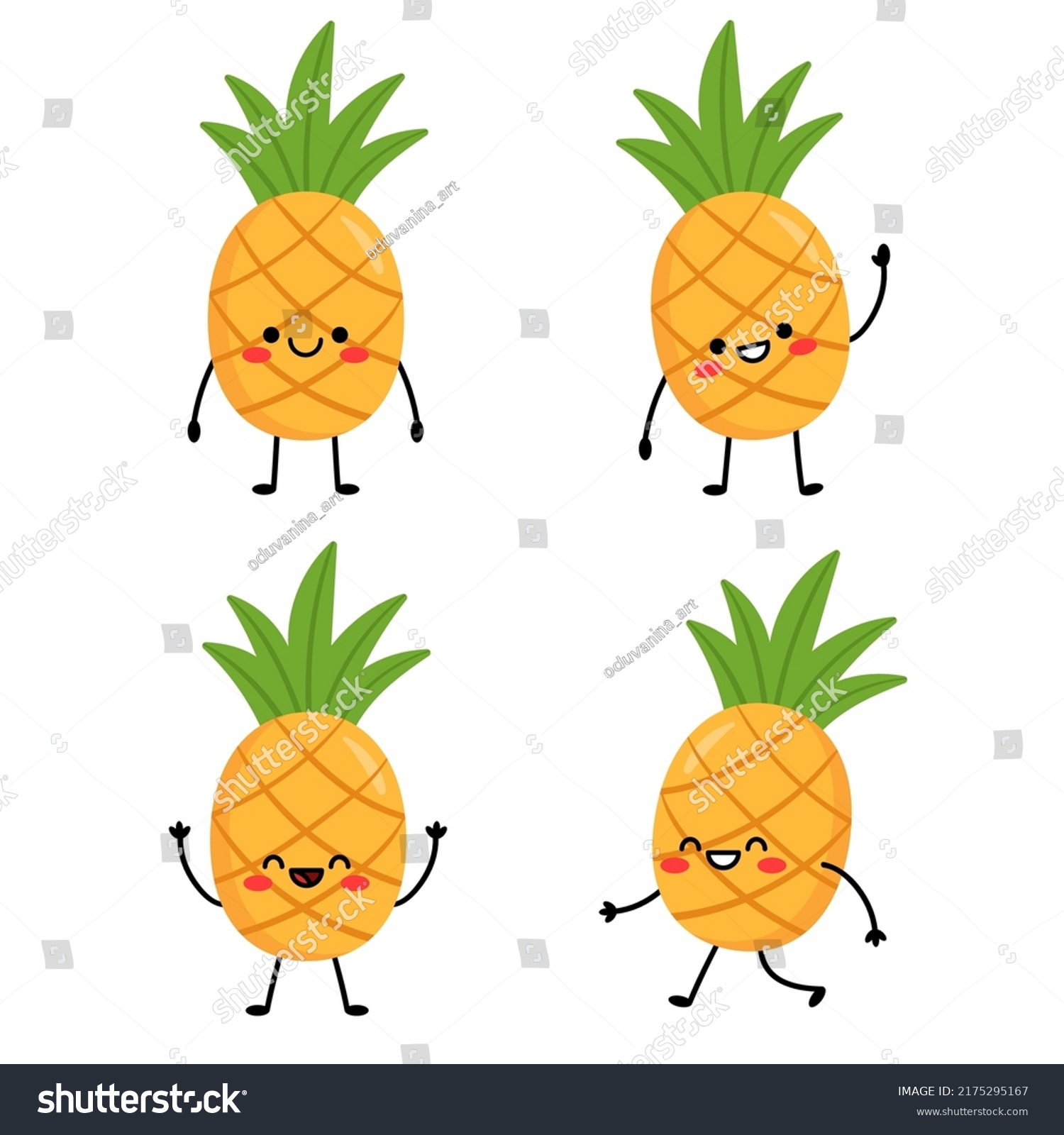 Set Cute Cartoon Characters Pineapples Pineapple Stock Vector (Royalty ...