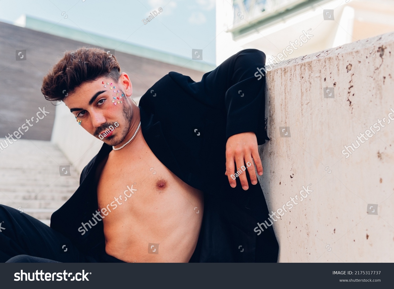 Eccentric Male Rhinestones On Face Naked Stock Photo Shutterstock