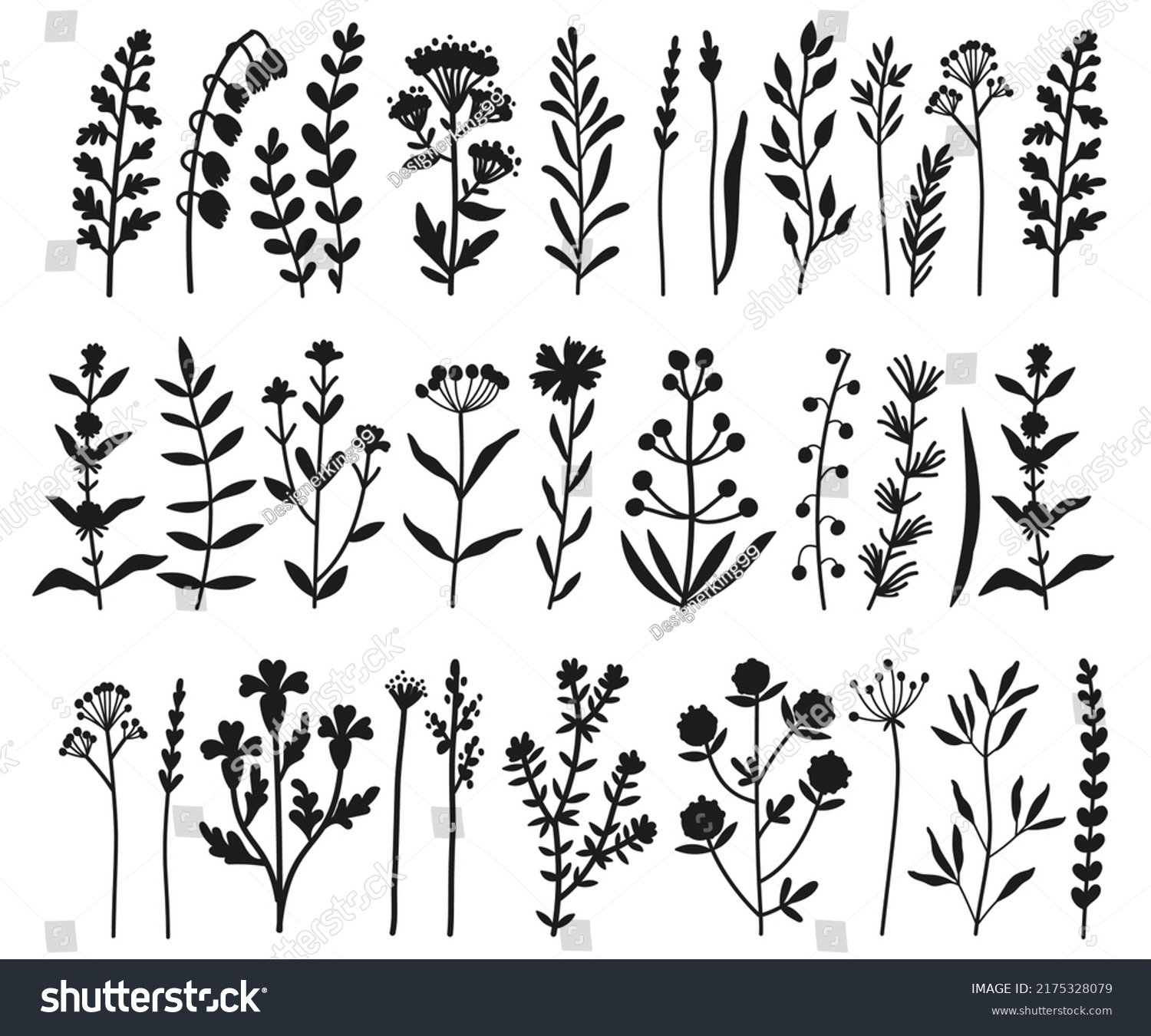 Floral Flowers Vector Silhouettes Collections Stock Vector (Royalty ...