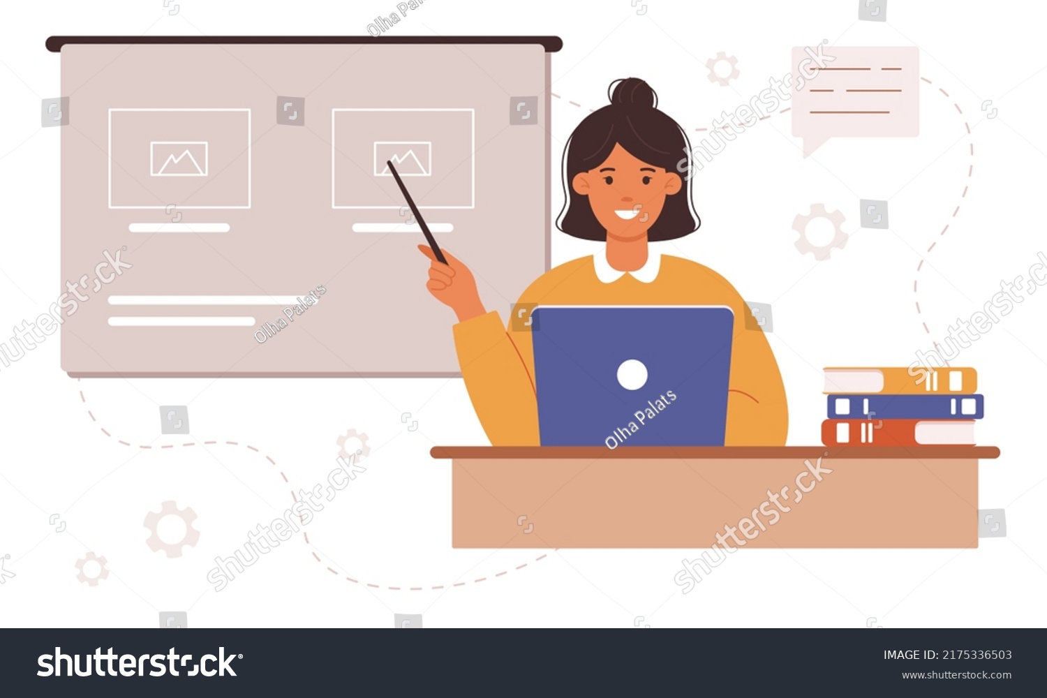 Cute Smiling Female Teacher Sitting Laptop Stock Vector (Royalty Free ...