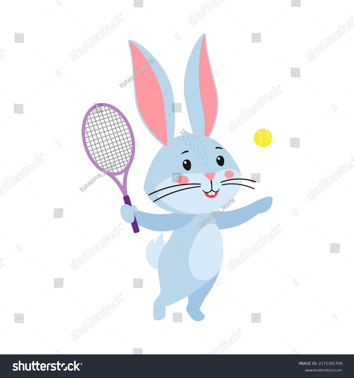 Cute Cartoon Rabbit Hare Rabbit Racket Stock Vector Royalty Free