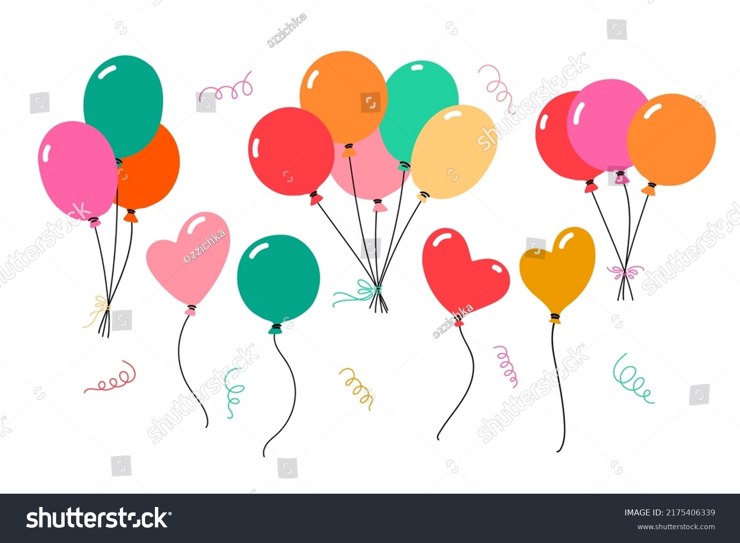 Bunches Balloons Set Vector Hand Drawn Stock Vector (Royalty Free ...