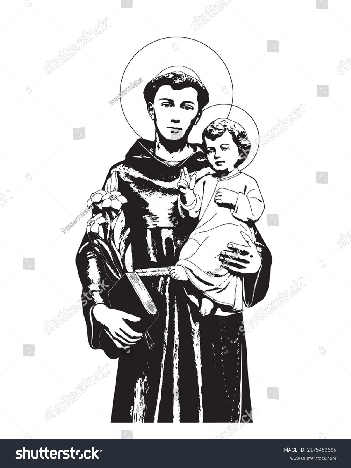 Saint Anthony Child Jesus Illustration Catholic Stock Vector (Royalty ...