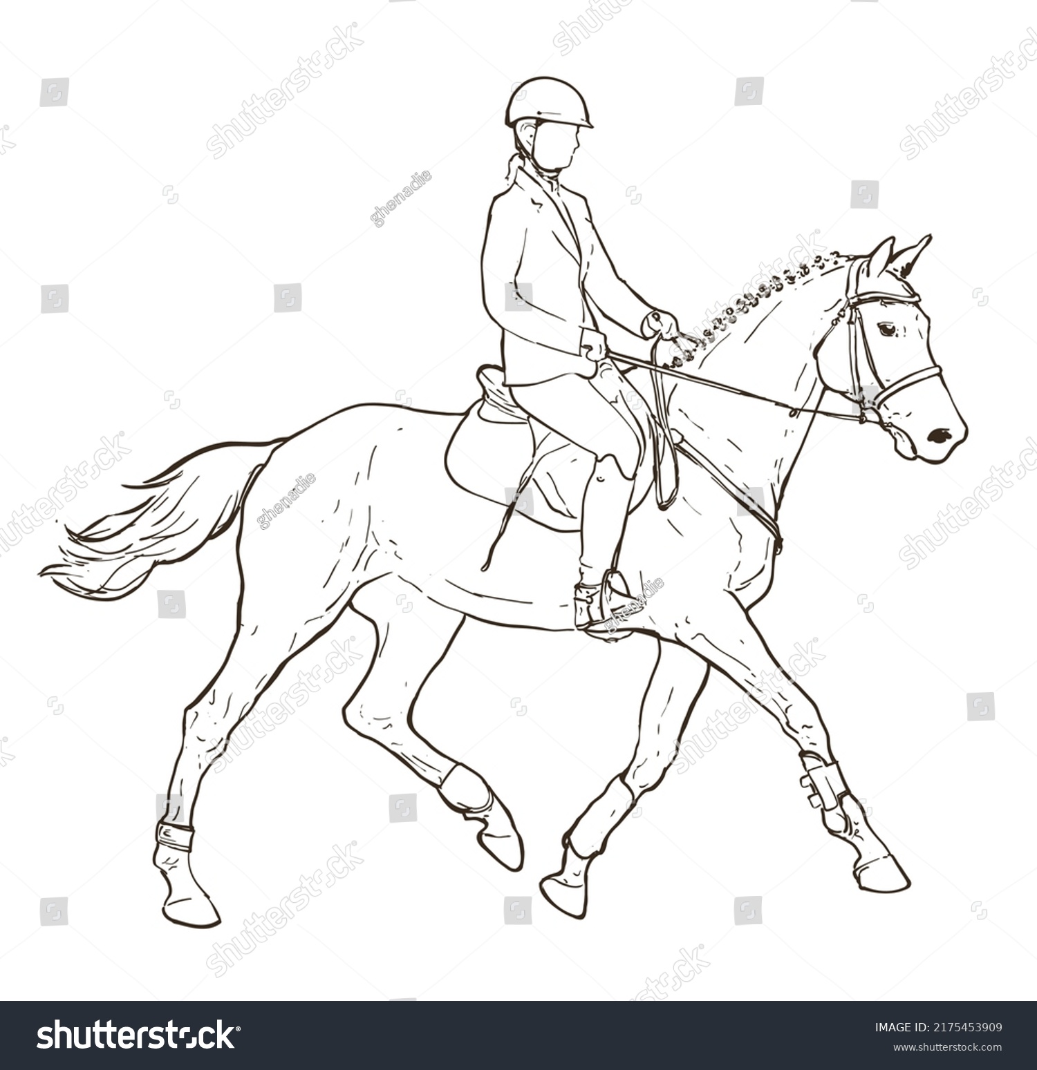 Horseback Rider Outline Drawing On White Stock Vector (Royalty Free ...