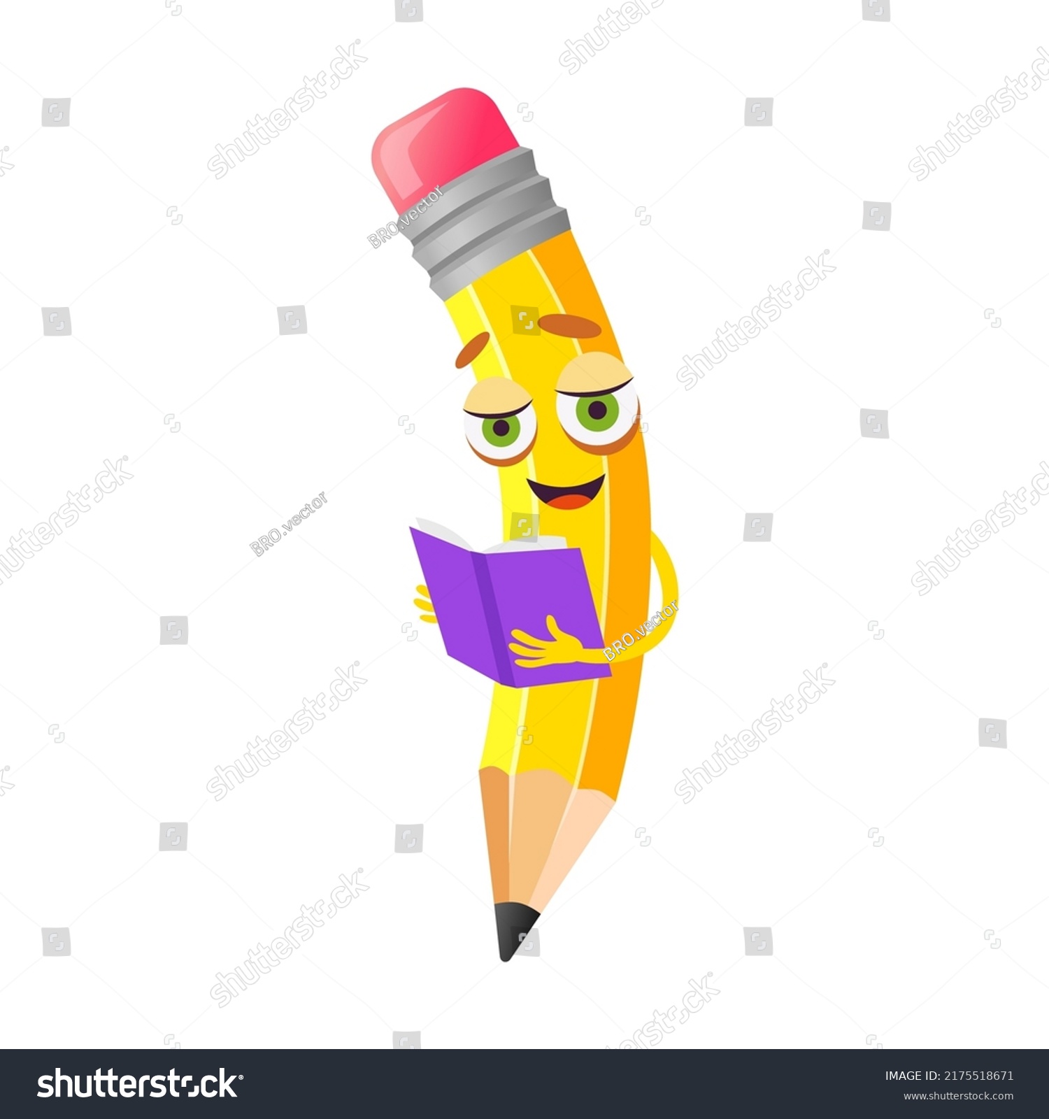 Reading Book Pencil Cartoon Character Vector Stock Vector (Royalty Free ...