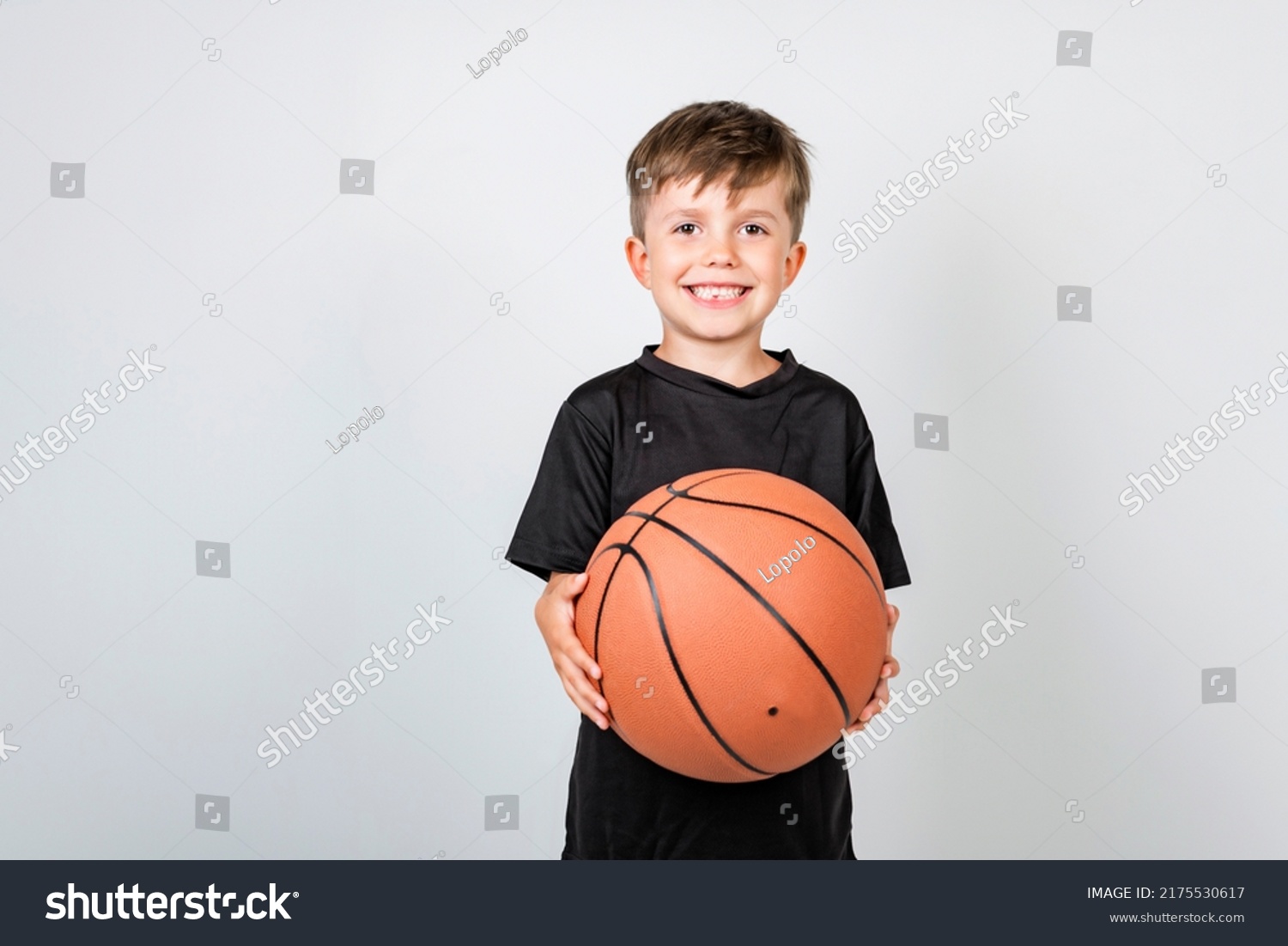 Portrait Smiling Little Boy Basketball Ball Stock Photo 2175530617 ...