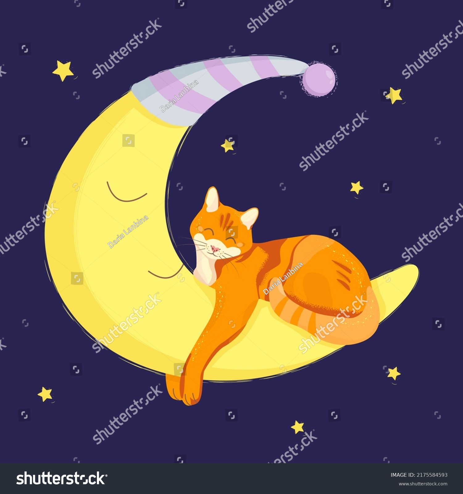 Good Night Cute Red Cat Sleeping Stock Vector Royalty Free 2175584593 Shutterstock 4106