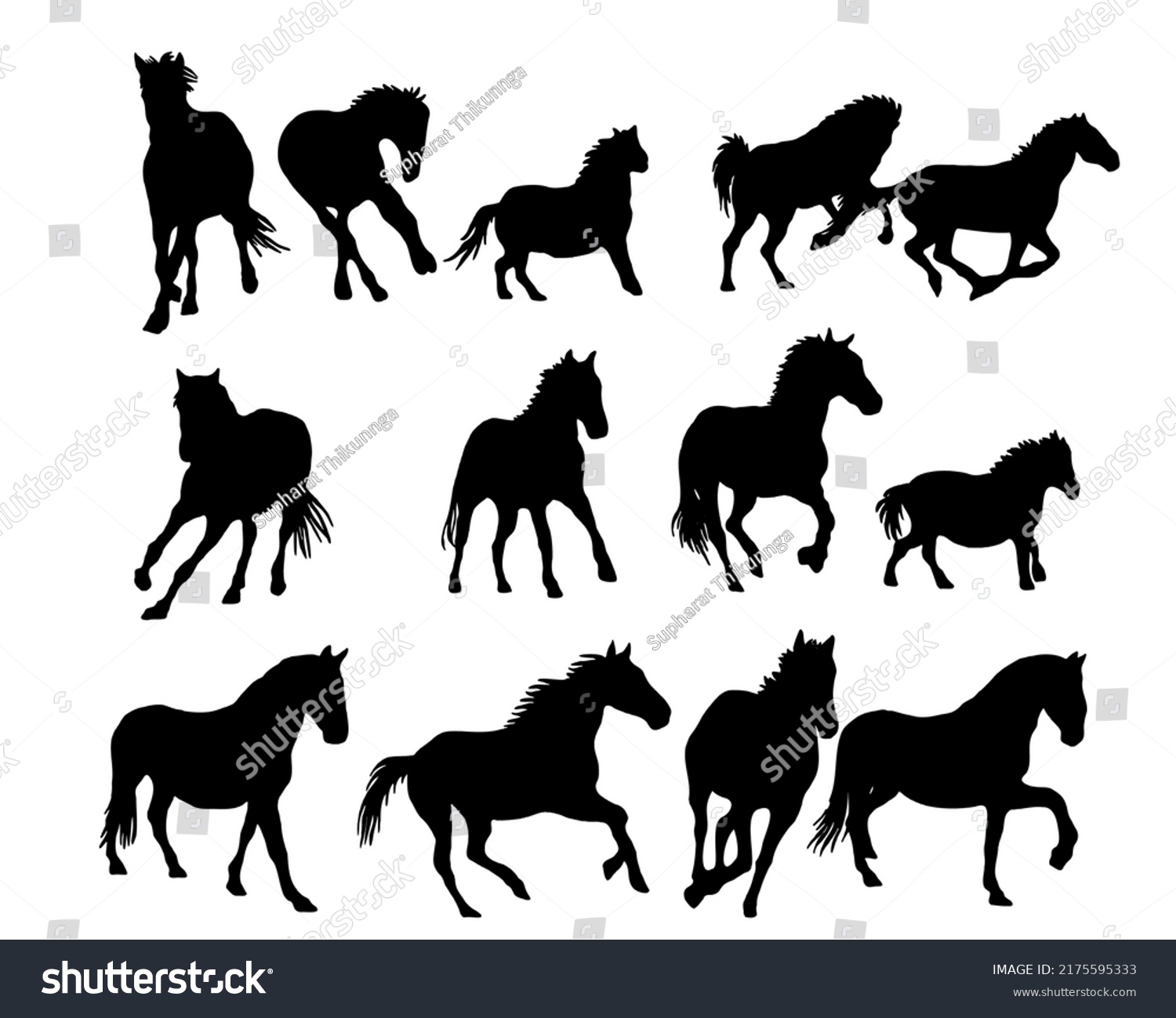 Set Horse Silhouette Line Art Stylehorse Stock Vector (Royalty Free ...