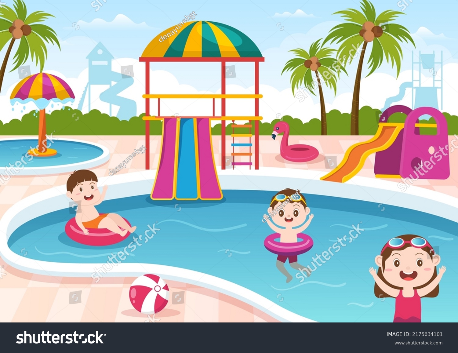 Water Park Swimming Pool Amusement Slide Stock Vector (Royalty Free ...