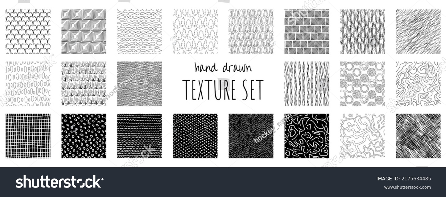 Collection Hand Drawn Black White Seamless Stock Vector (Royalty Free ...