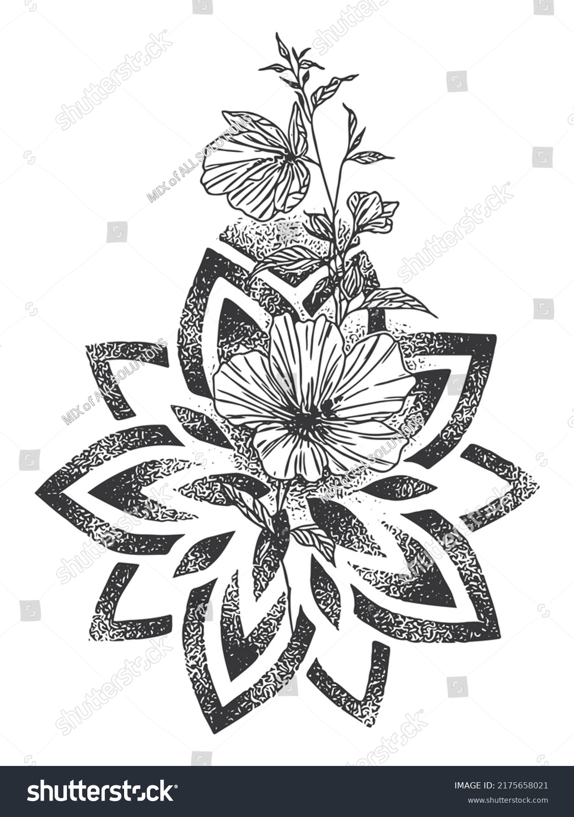 Tattoo Flowers Hand Sketch Drawing Black Stock Vector (Royalty Free ...