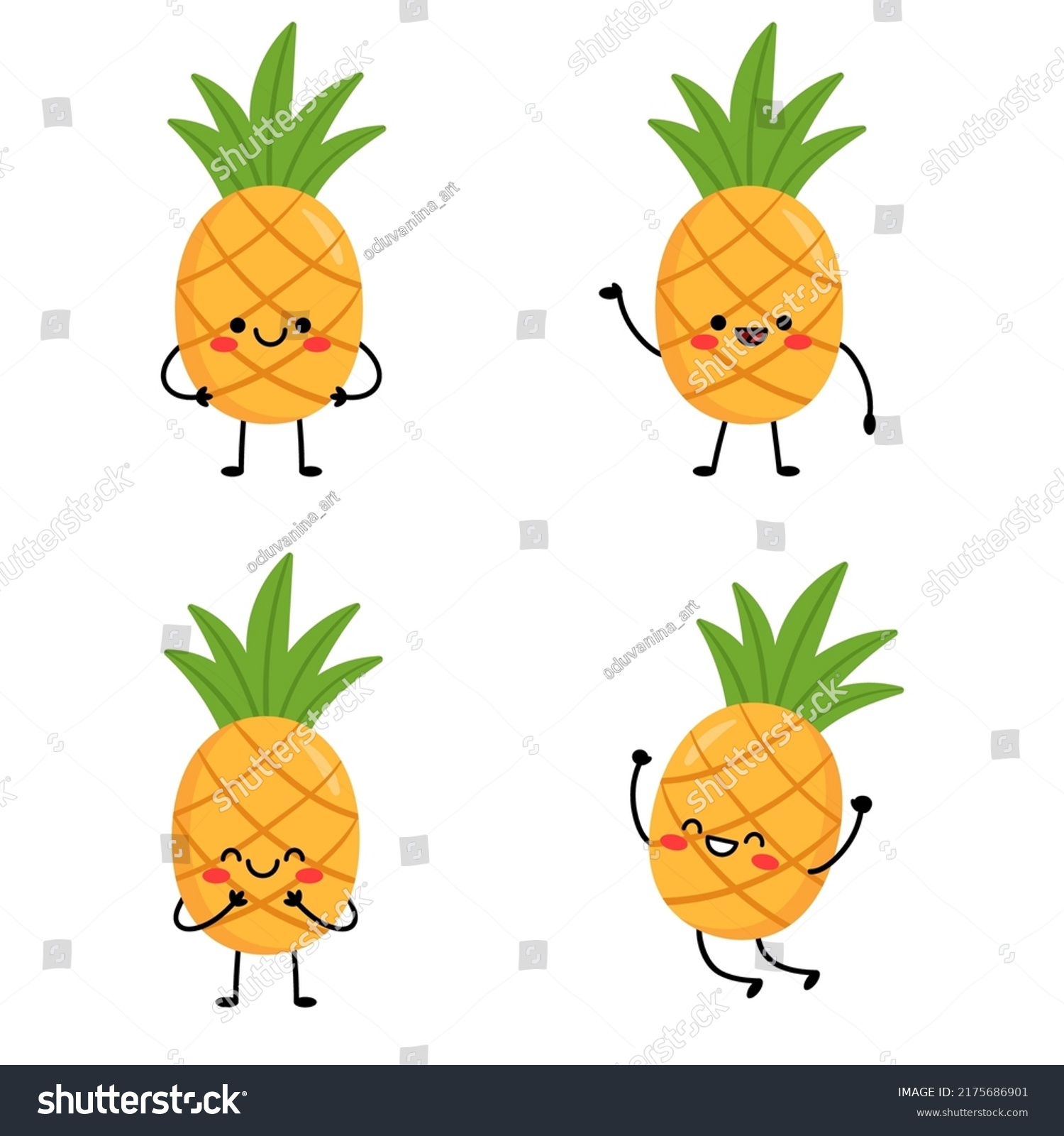 Set Cute Cartoon Characters Pineapples Pineapple Stock Vector (Royalty ...