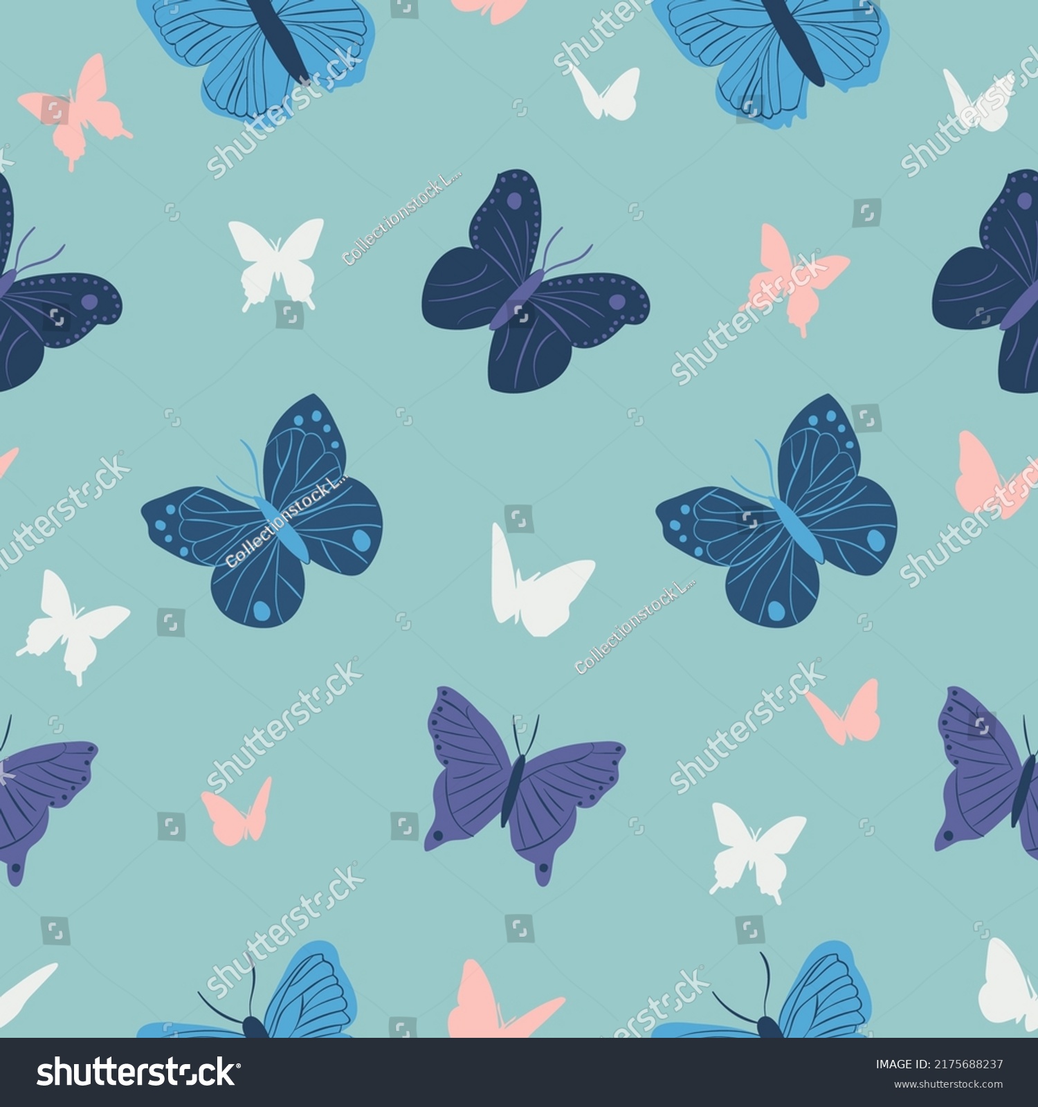 Blue Butterfly Silhouette Vector Seamless Pattern Stock Vector (royalty 