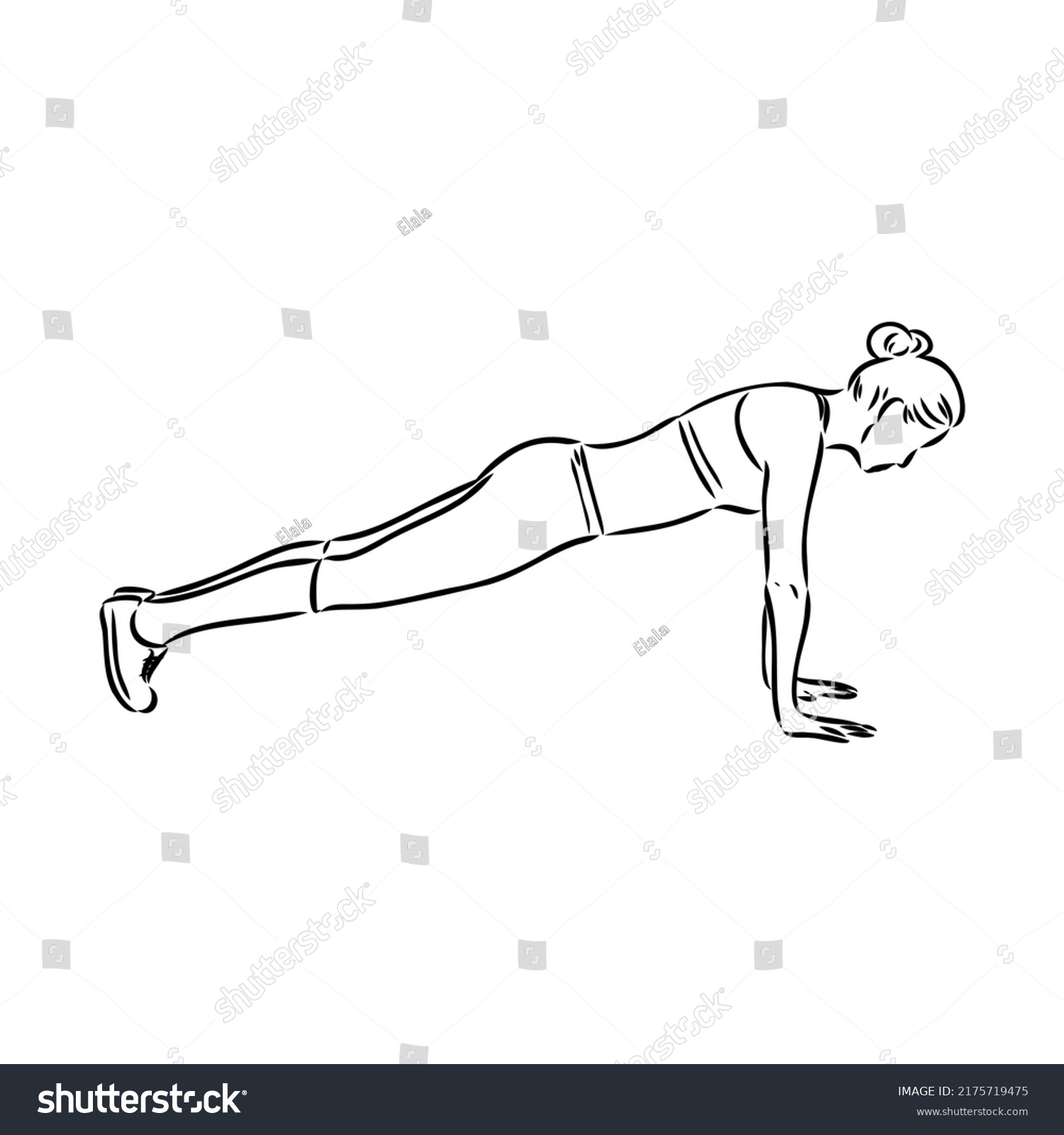 Plank Position Indoors Hand Drawn Style Stock Vector (Royalty Free