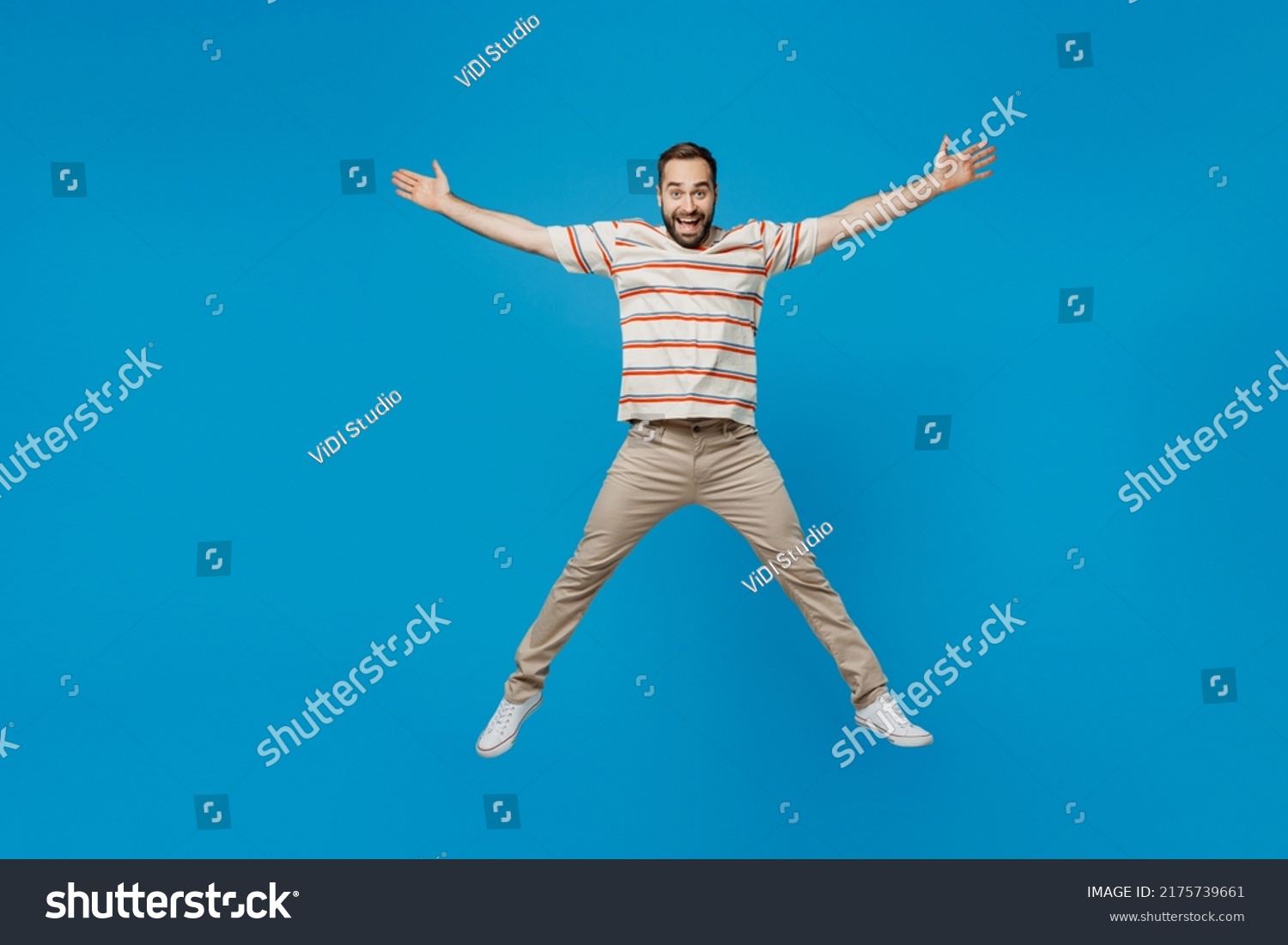 Full Body Young Overjoyed Excited Surprised Stock Photo 2175739661 ...