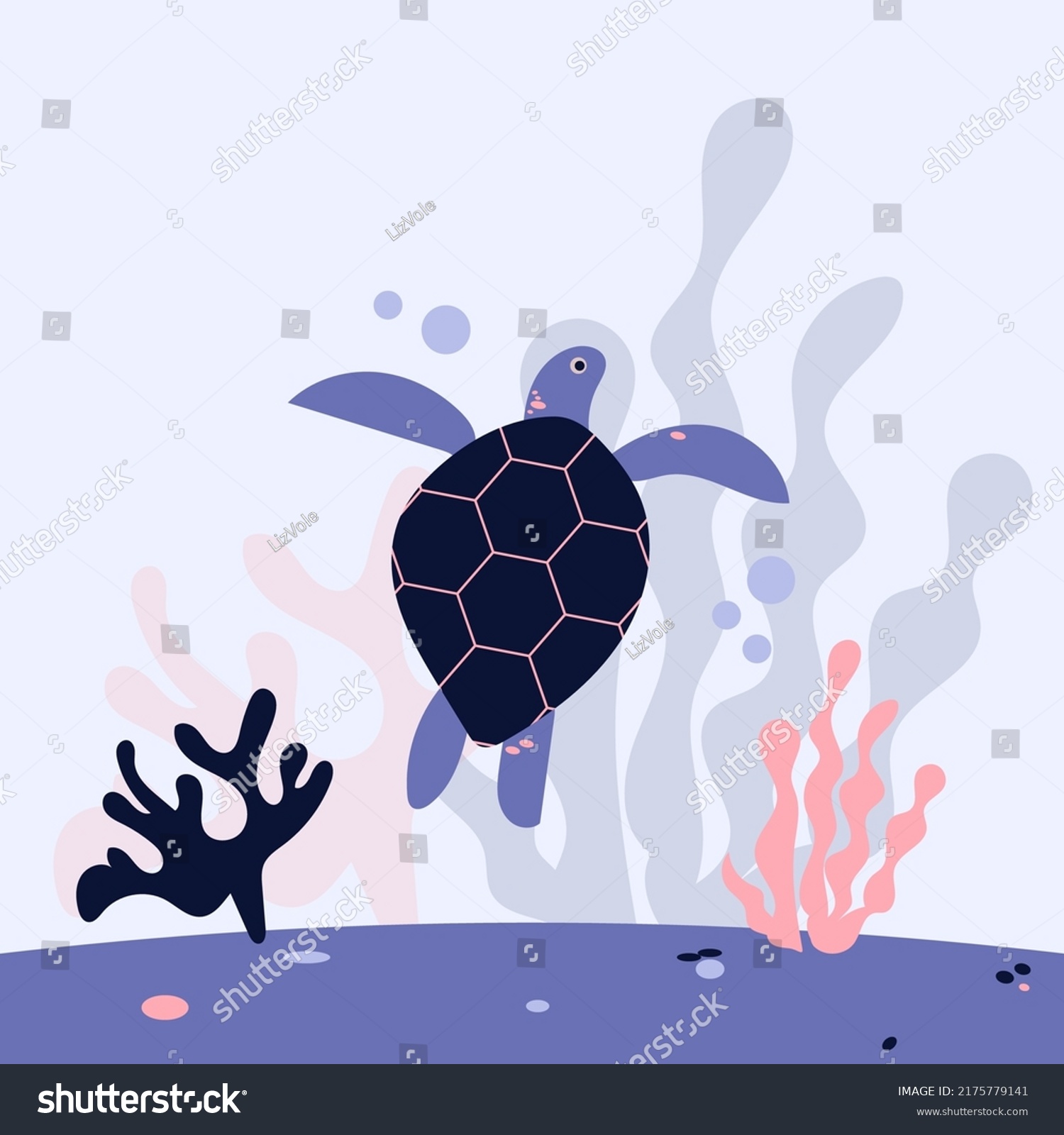 Ocean Life Sea Turtle Swimming Underwater Stock Vector (Royalty Free ...