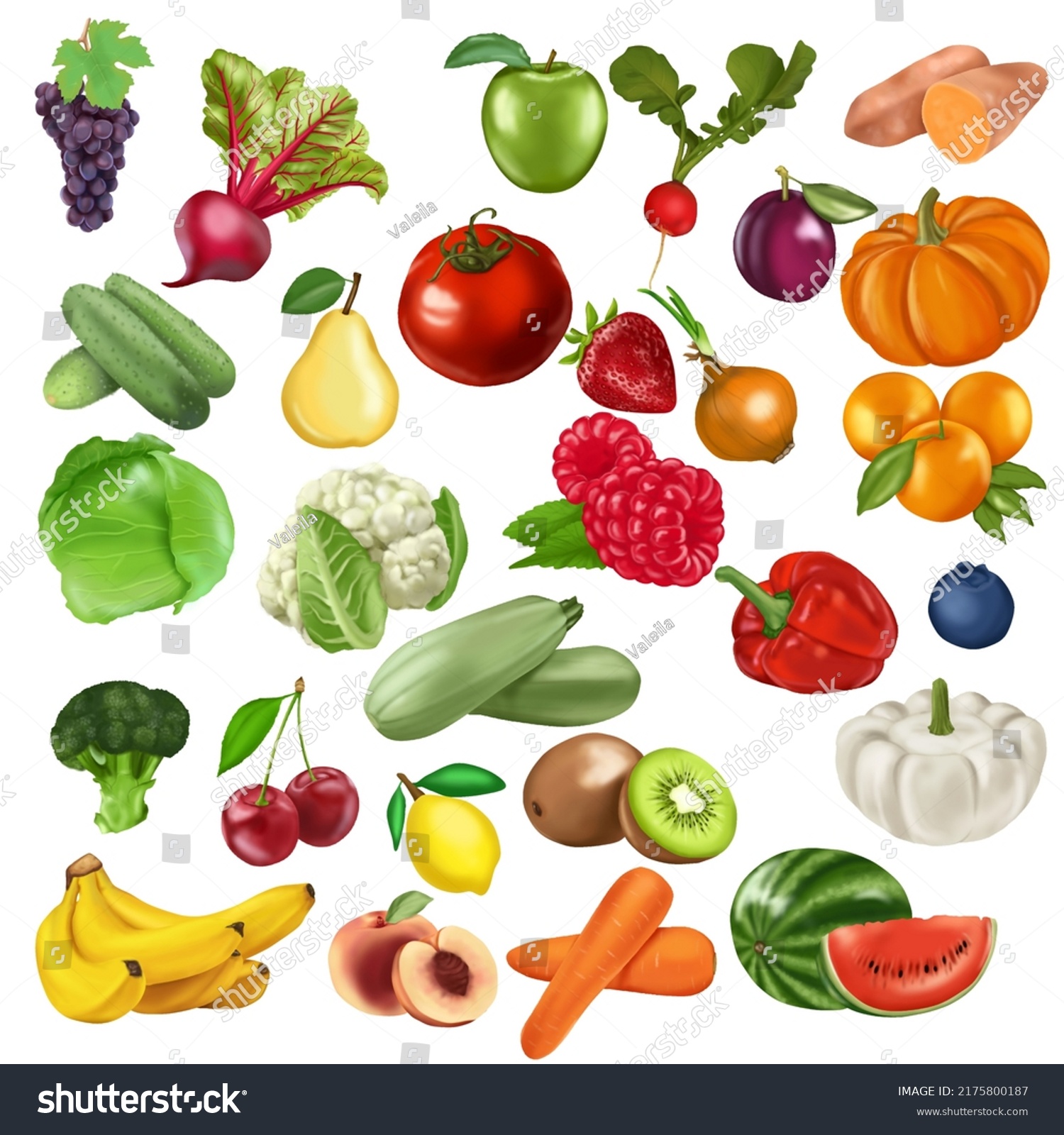 Vector Picture Fruit Vegetable Icon Set Stock Vector (Royalty Free ...