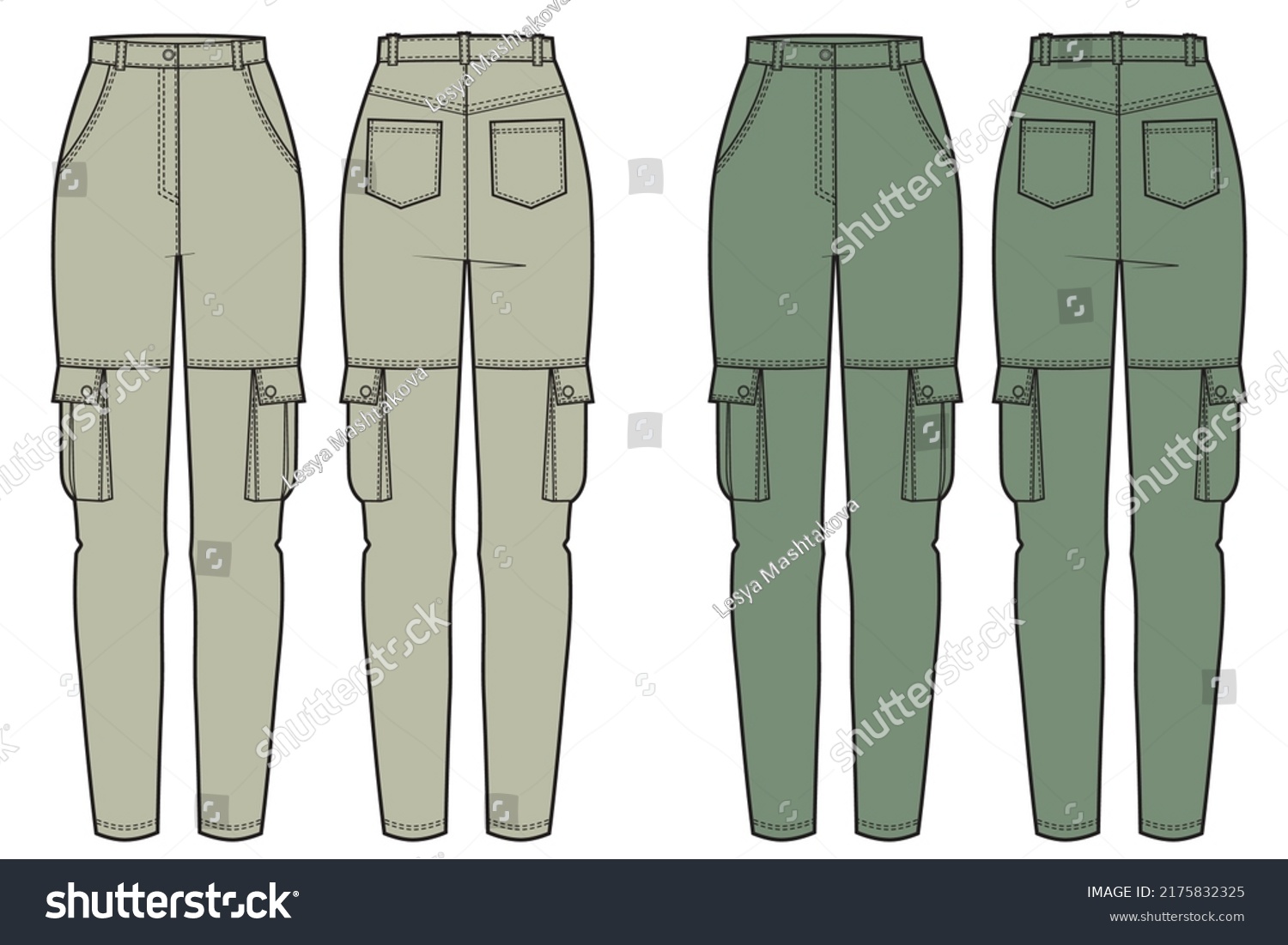 Cargo Pants Fashion Flat Technical Drawing Stock Vector (Royalty Free ...