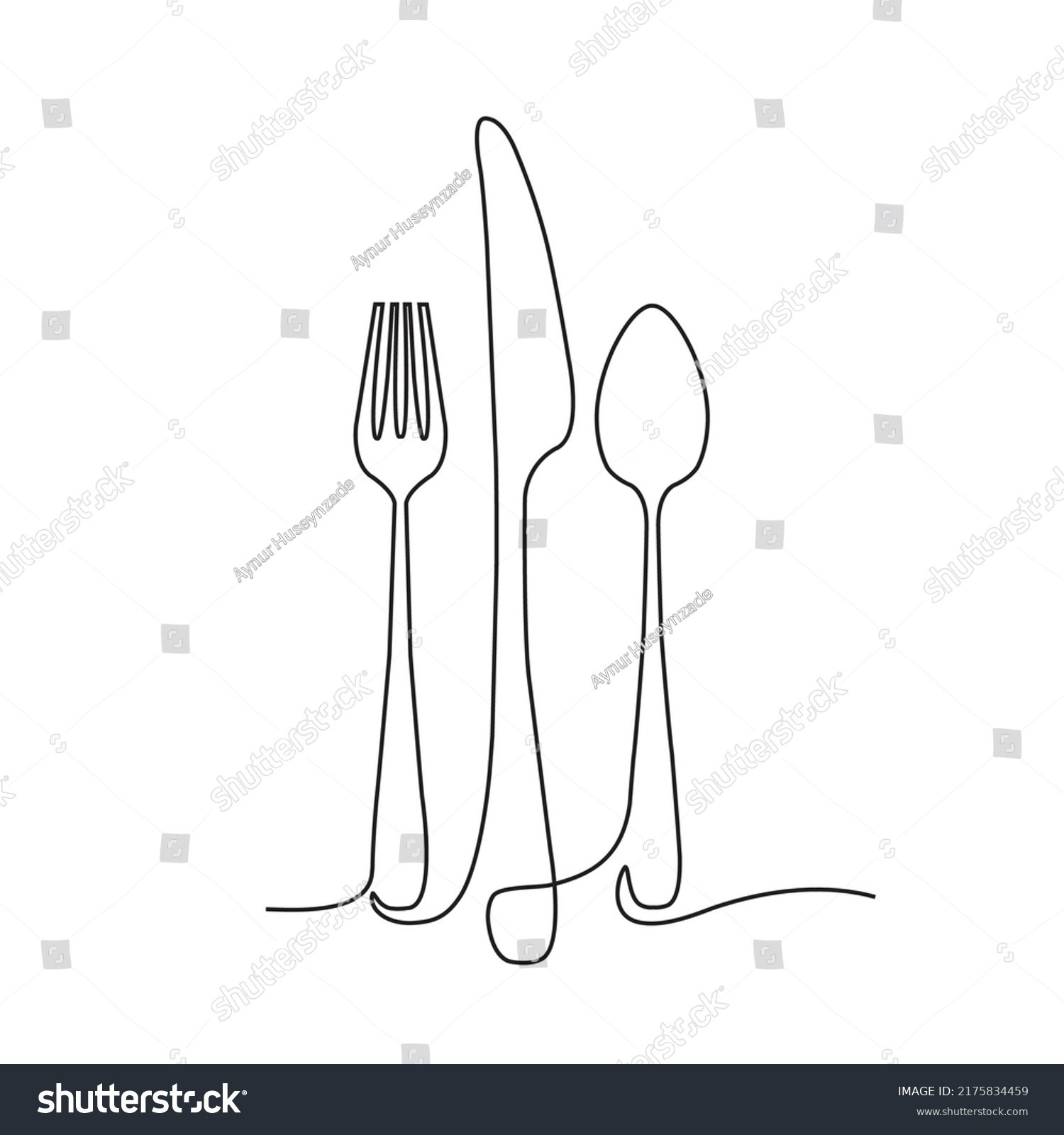 One Lien Spoonforkknife Illustration Continuous Line Stock Vector ...