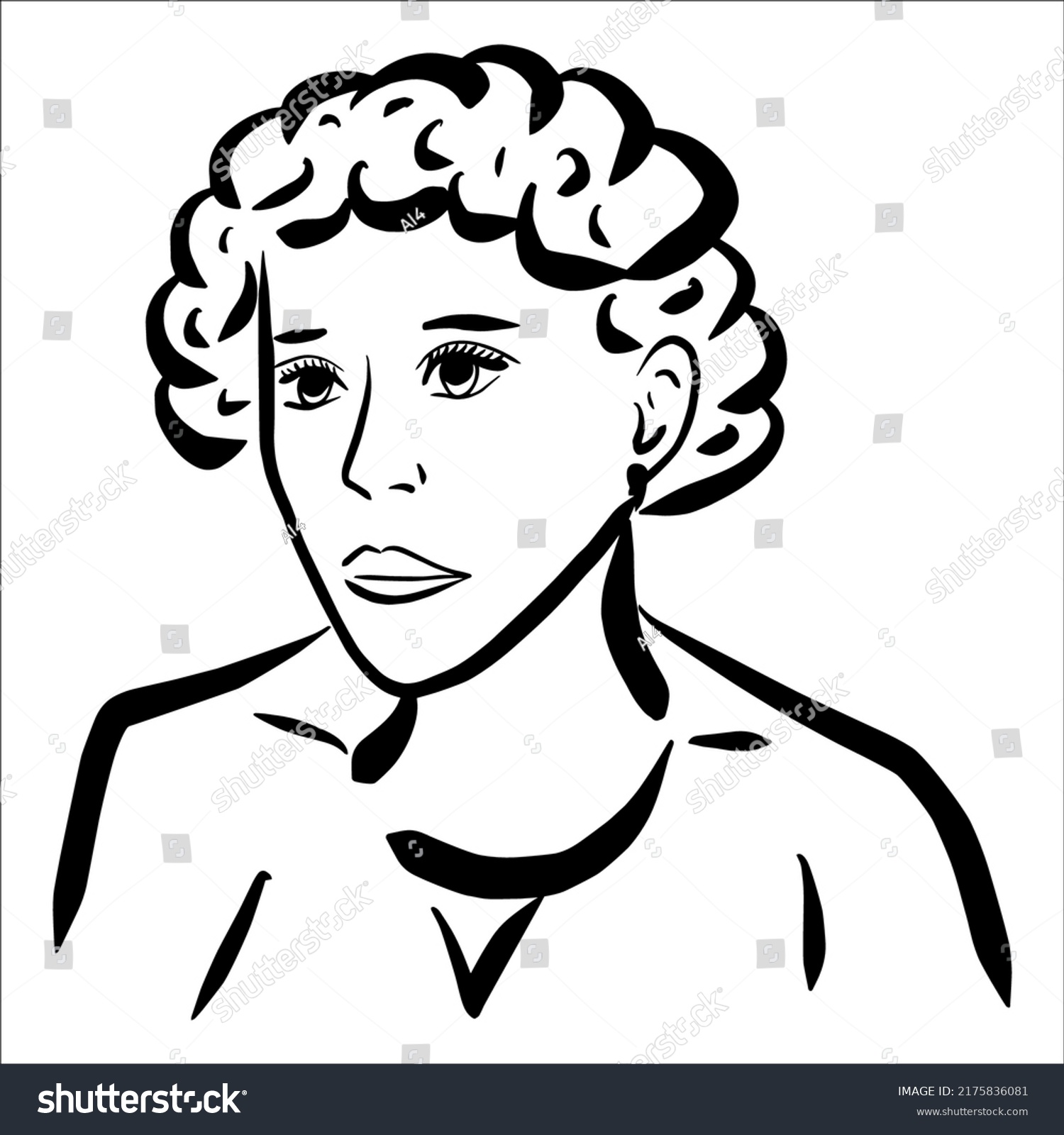 Black White Female Portrait Sketch Outline Stock Vector (Royalty Free ...