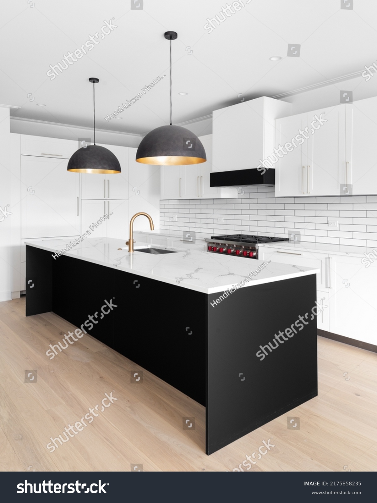 Elmhurst Il Usa May 4 2022 Stock Photo 2175858235 Shutterstock   Stock Photo Elmhurst Il Usa May A Beautiful Modern Kitchen With White Cabinets Large Pendant 2175858235 