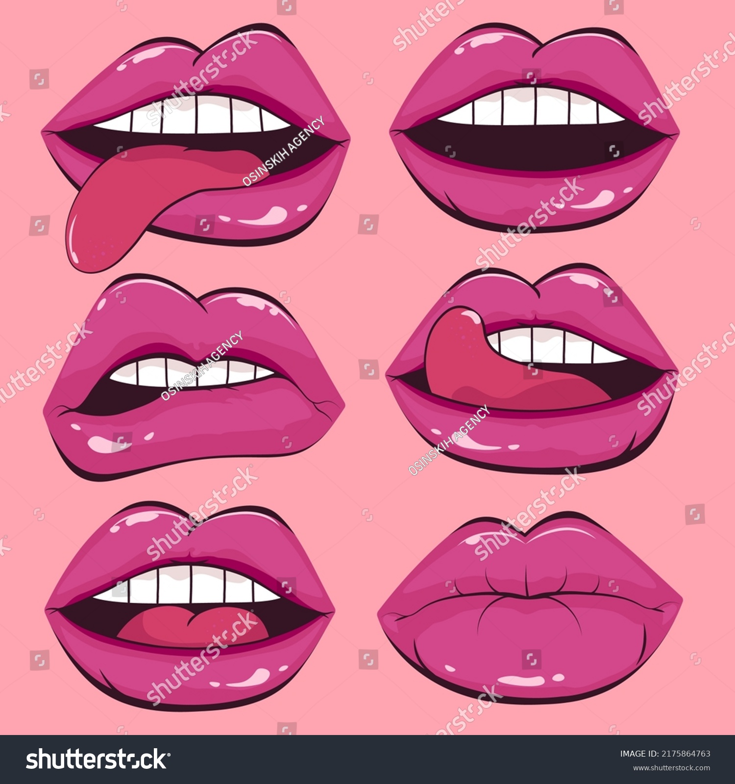 Sexy Female Lips Set Mouth Kiss เวกเตอร์สต็อก ปลอดค่าลิขสิทธิ์