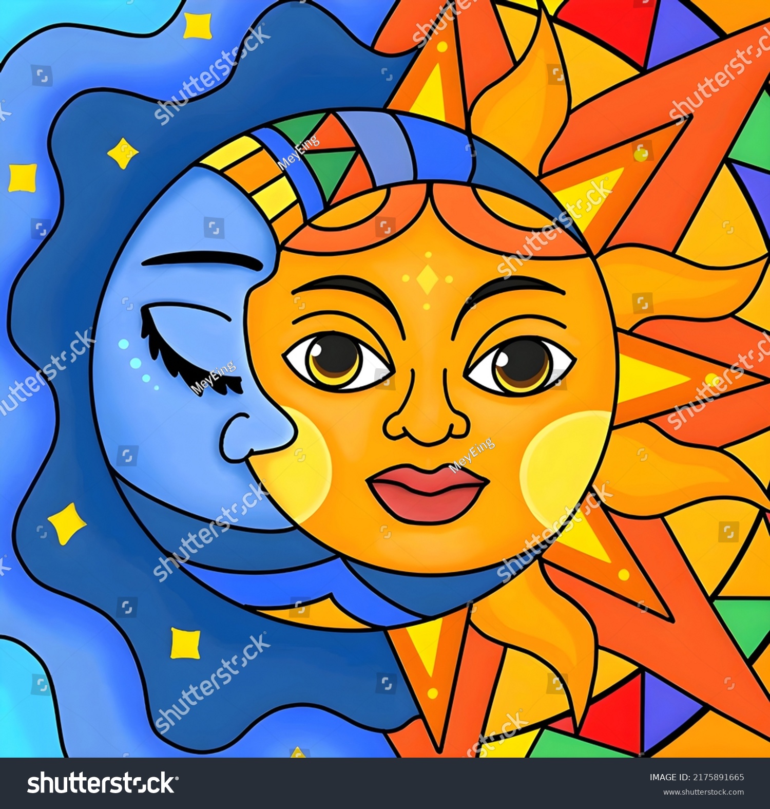 Abstract Wallpaper Art Sun Moon Faces Stock Illustration 2175891665 ...