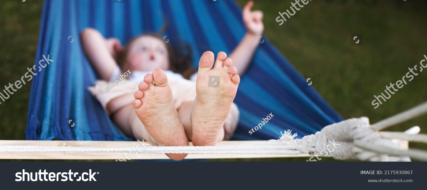 Closeup Little Girls Feet Relaxing Blue Stock Photo 2175930867 ...