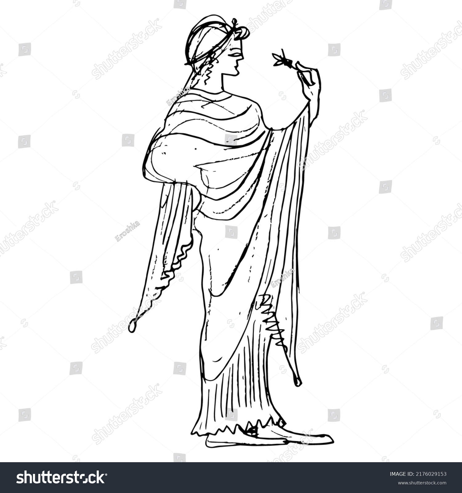 Standing Ancient Greek Lady Holding Flower Stock Vector (Royalty Free ...