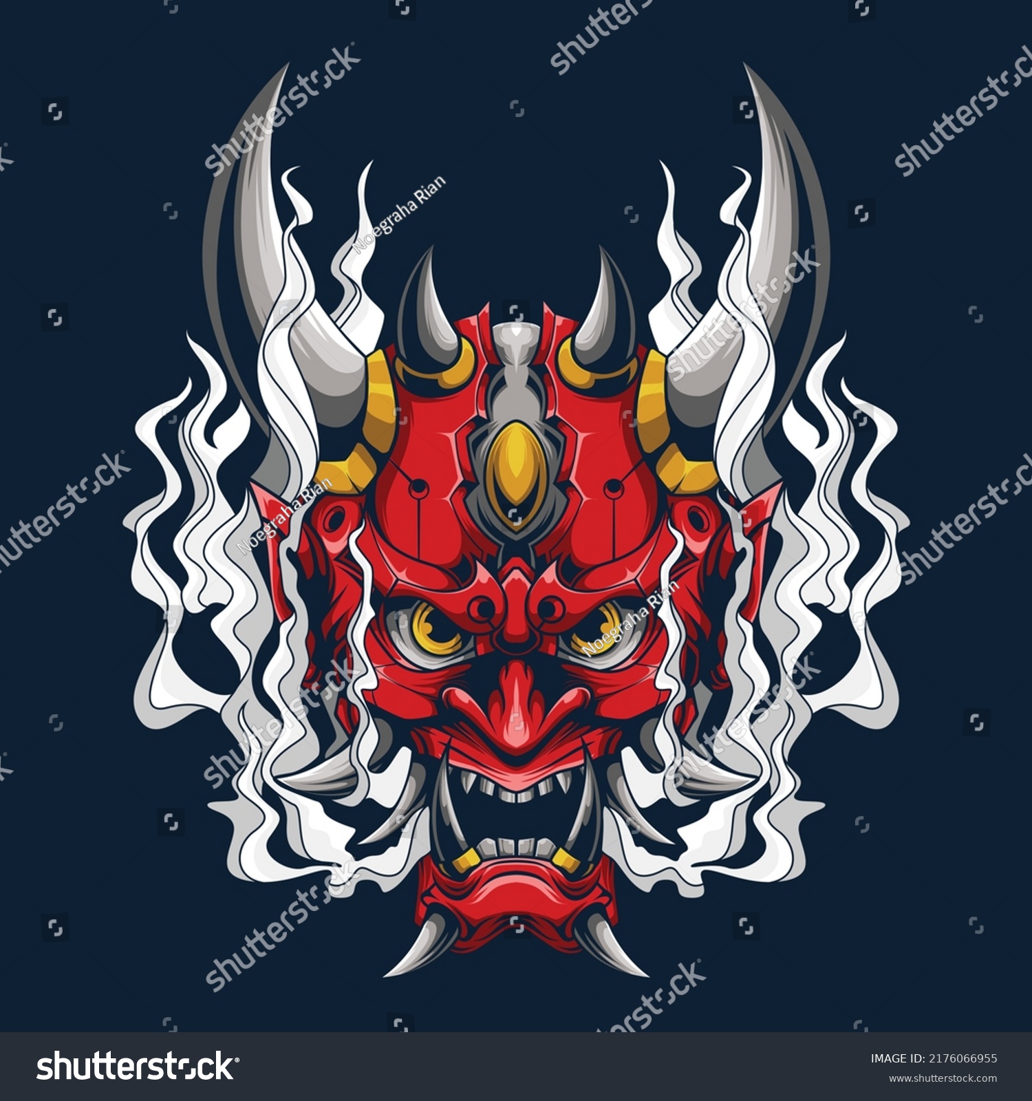 Premium Mecha Red Japanese Oni Mask Stock Vector (Royalty Free ...