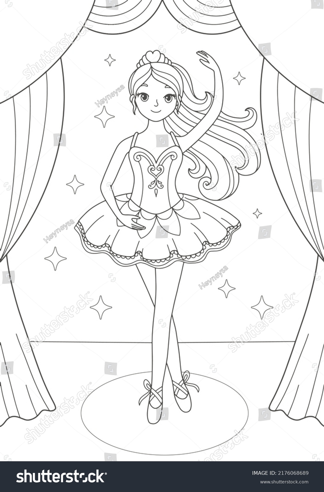 Printable Beautiful Ballerina Coloring Page Stock Vector (Royalty Free ...