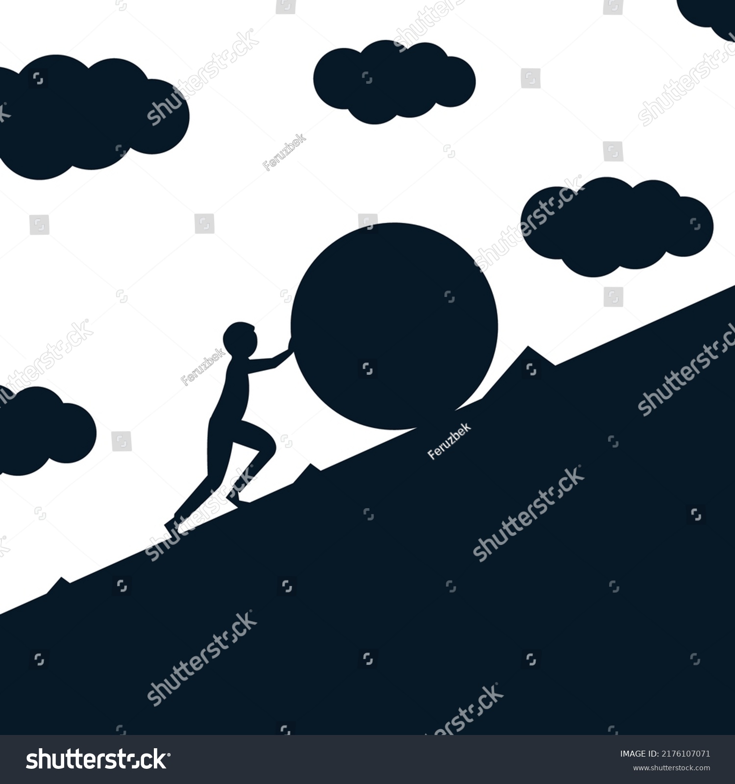 Female Character Pushing Large Ball Steep Stock Vector (Royalty Free ...