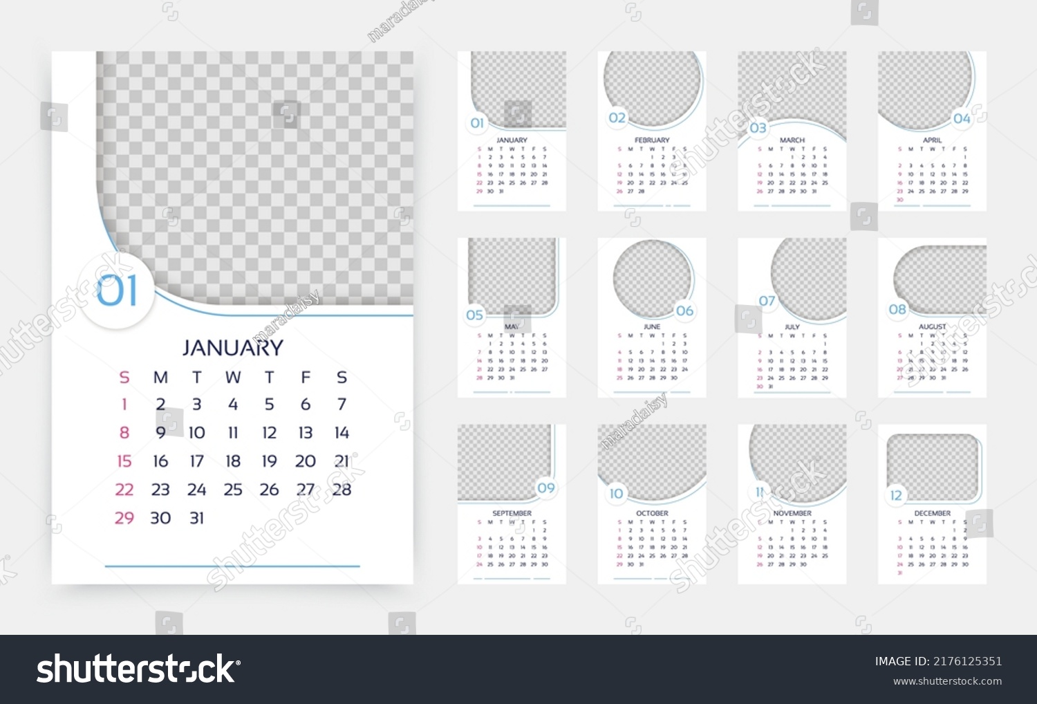 2023 Calendar Wall Template Week Starts Stock Vector (Royalty Free