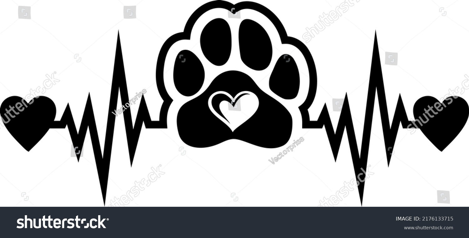 Heartbeat Paw Print Hearts Design Cat Stock Vector (Royalty Free ...