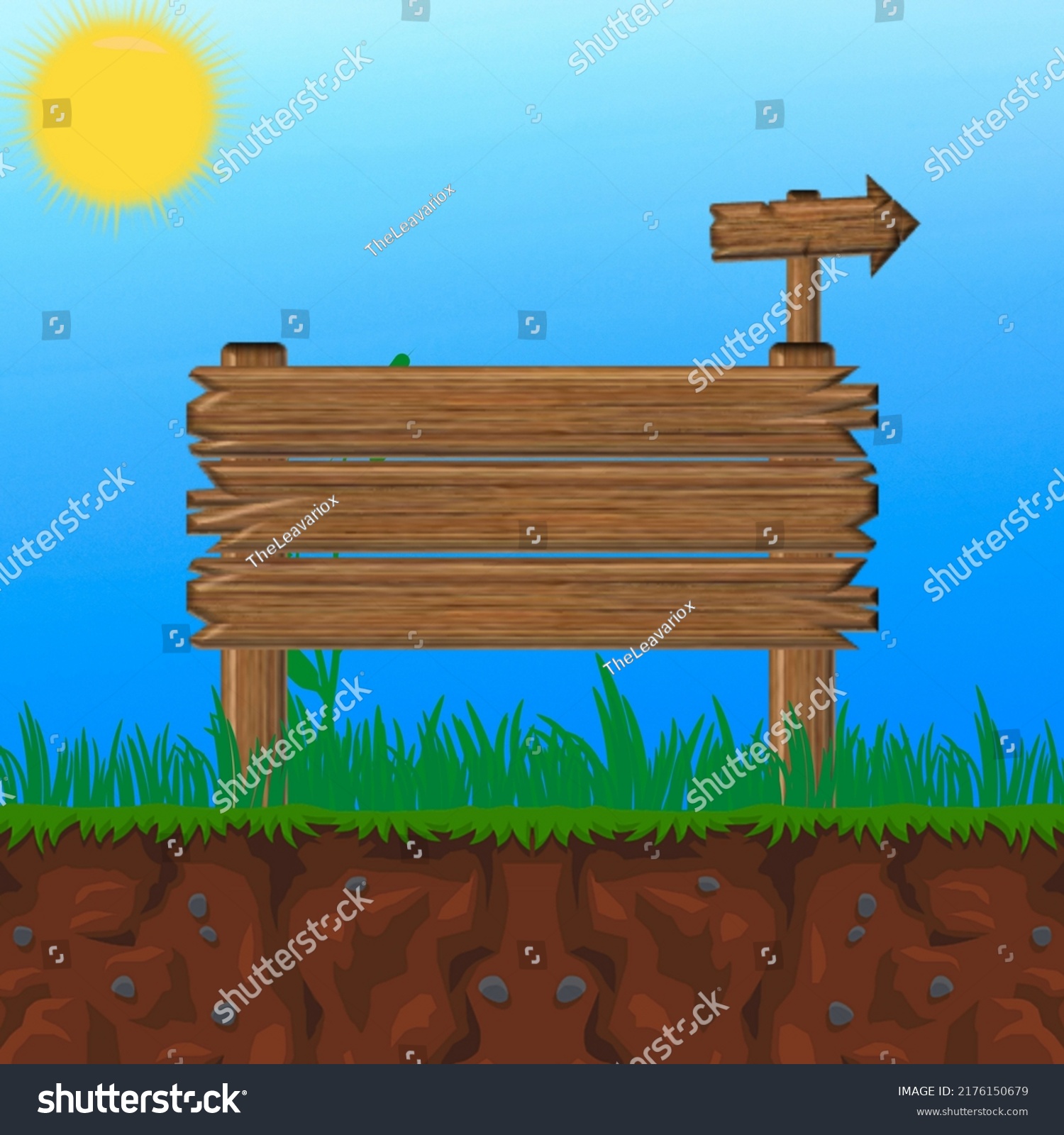 Wooden Cartoon Sign Background Scene Stock Illustration 2176150679