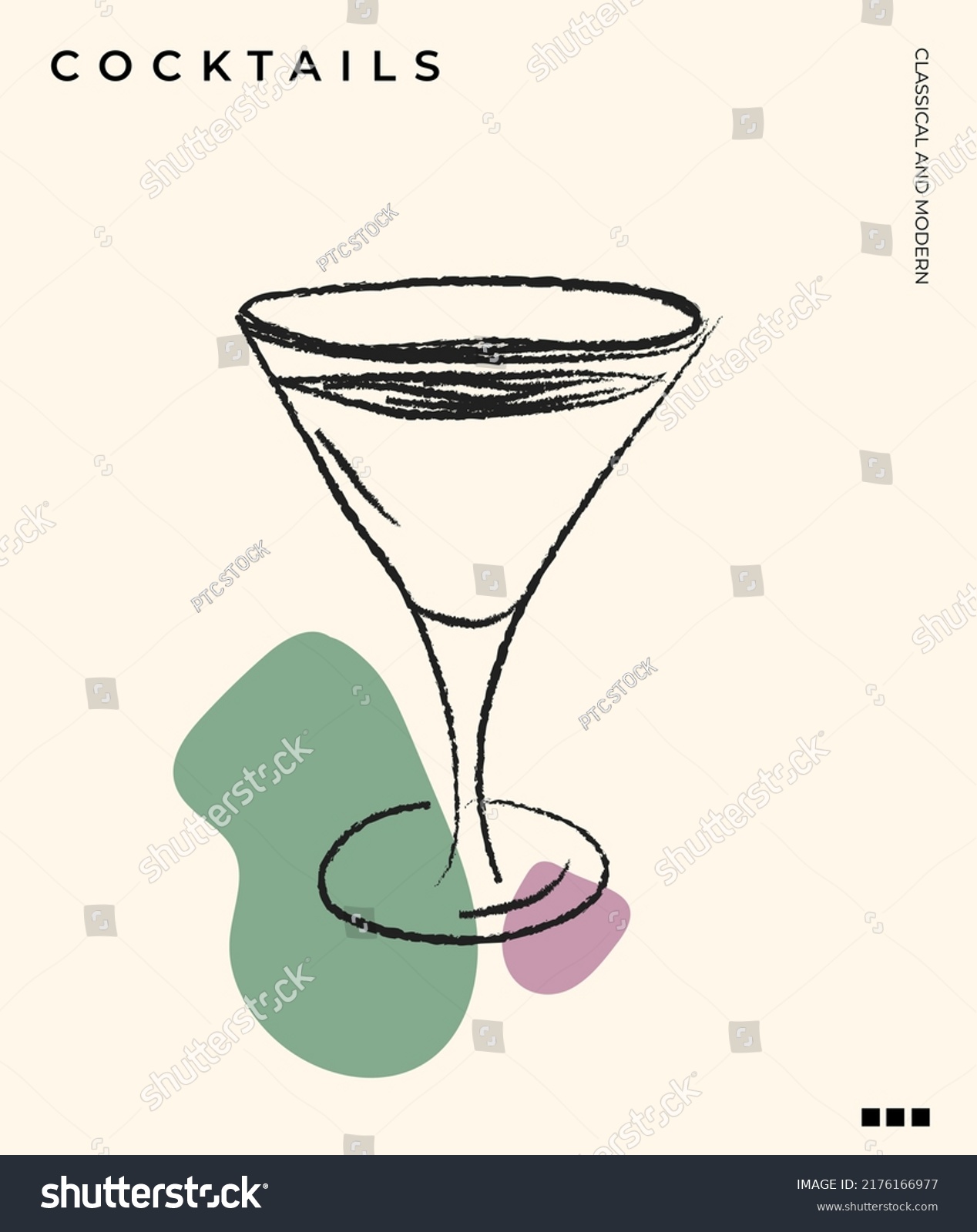 Hand Drawn Alcoholic Cocktails Cocktails Vintage Stock Vector Royalty