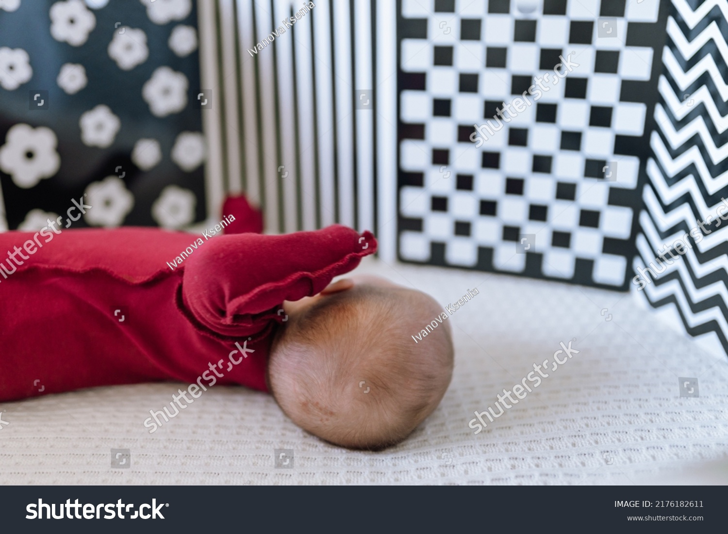 Newborn Baby Looks Contrast Black White Stock Photo 2176182611