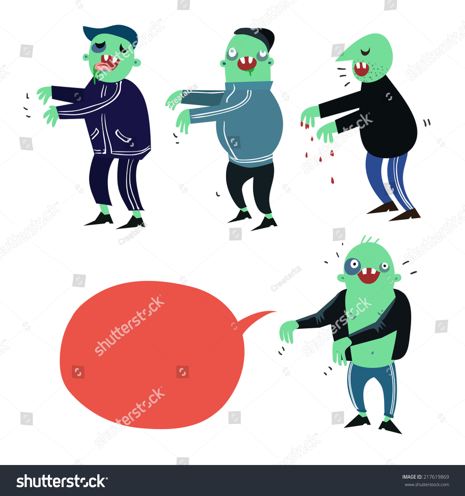 Cartoon Zombies Characters Flat Style Stock Illustration 217619869