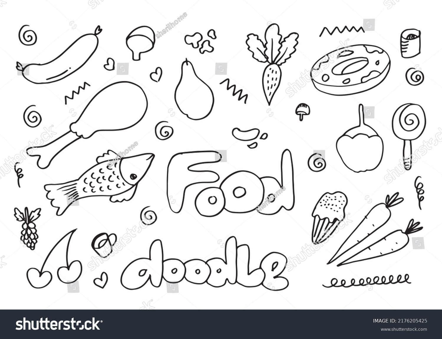 Doodle Food Icons Lettering Vector Stock Vector (Royalty Free ...